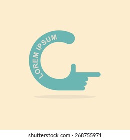 Logo Hand. Letter C. Pointing Gesture Hands