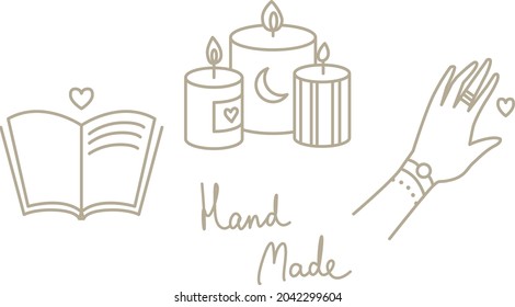 logo hand made line art. set of icons for wizards. mystic candles book