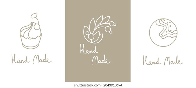 Logo hand made line art. set of icons for wizards. baking sweets confectionery cake pastry