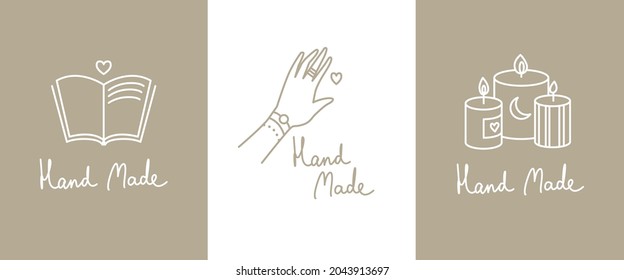 logo hand made line art. set of icons for wizards. mystic candles book