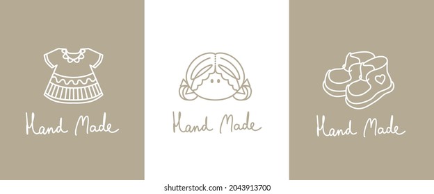 logo hand made line art. set of icons for wizards. doll dress sewing booties cloth