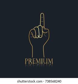 logo hand, number 1, finger, gold color, premium, vector illustrations
