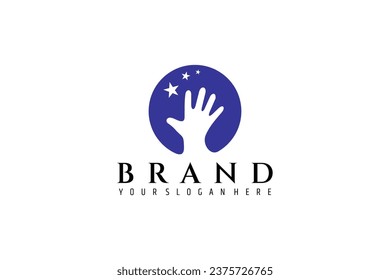 Logo of hand reaching for star with combination of circle shapes in flat design style