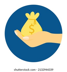 Logo of hand receiving money bag. giveaway icon vector