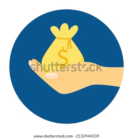 Logo of hand receiving money bag. giveaway icon vector