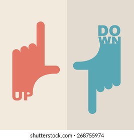 logo hand. Shows  direction up and down