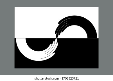 Logo hands in abstract form black and white vector sketch
