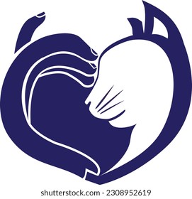 Logo of hands and cats forming love. Suitable for animal lovers, especially cats and for companies engaged in animal lovers or animal care service providers