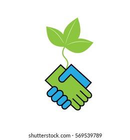 Logo of Hands holding a leaf symbolizing growth, prosperity and nature
