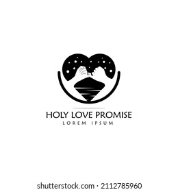 logo Hands hook each other's little finger on heart, typography heart and hand logo design, holy love promise logo, special for world valentine day, relationship, icon vector template black and white