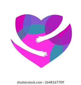 Logo hands hugging heart. hand drawn. Not AI, Vector illustration.