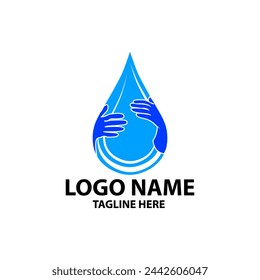 logotipo de las manos que abrazan el vector de diseño de gotas de agua