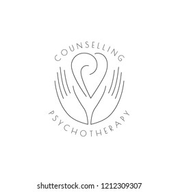 Logo - hands support the heart with spirals - a symbol of interaction, cooperation, support and understanding