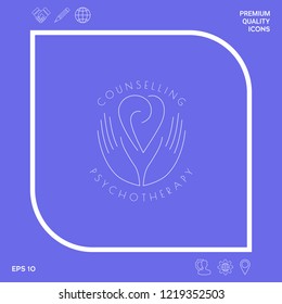 Logo - hands support the heart with spirals - a symbol of interaction, cooperation, support and understanding