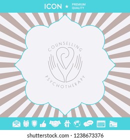 Logo - hands support the heart with spirals - a symbol of interaction, cooperation, support and understanding