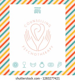 Logo - hands support the heart with spirals - a symbol of interaction, cooperation, support and understanding
