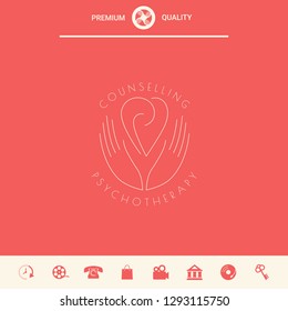 Logo - hands support the heart with spirals - a symbol of interaction, cooperation, support and understanding