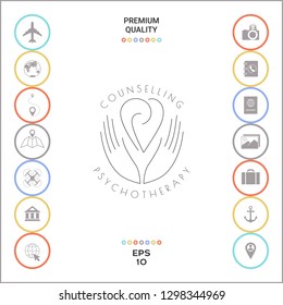 Logo - hands support the heart with spirals - a symbol of interaction, cooperation, support and understanding