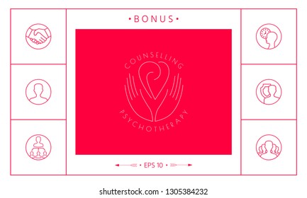 Logo - hands support the heart with spirals - a symbol of interaction, cooperation, support and understanding
