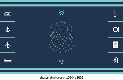 Logo - hands support the heart with spirals - a symbol of interaction, cooperation, support and understanding