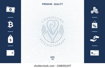 Logo - hands support the heart with spirals - a symbol of interaction, cooperation, support and understanding