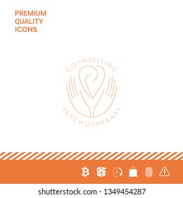 Logo - hands support the heart with spirals - a symbol of interaction, cooperation, support and understanding