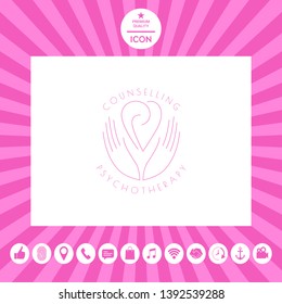 Logo - hands support the heart with spirals - a symbol of interaction, cooperation, support and understanding