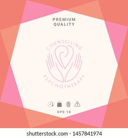 Logo - hands support the heart with spirals - a symbol of interaction, cooperation, support and understanding