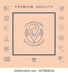 Logo - hands support the heart with spirals - a symbol of interaction, cooperation, support and understanding