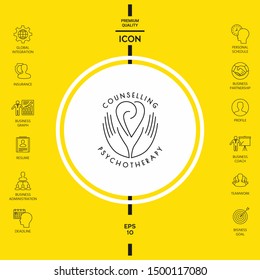 Logo - hands support the heart with spirals - a symbol of interaction, cooperation, support and understanding