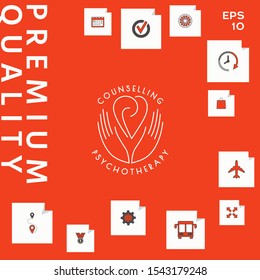 Logo - hands support the heart with spirals - a symbol of interaction, cooperation, support and understanding