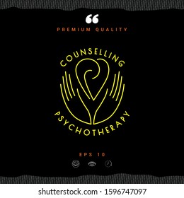 Logo - hands support the heart with spirals - a symbol of interaction, cooperation, support and understanding