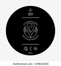 Logo - hands support the heart with spirals - a symbol of interaction, cooperation, support and understanding