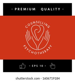 Logo - hands support the heart with spirals - a symbol of interaction, cooperation, support and understanding