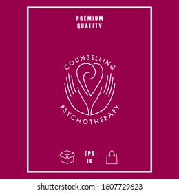 Logo - hands support the heart with spirals - a symbol of interaction, cooperation, support and understanding
