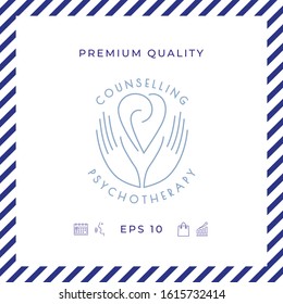 Logo - hands support the heart with spirals - a symbol of interaction, cooperation, support and understanding