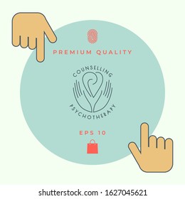 Logo - hands support the heart with spirals - a symbol of interaction, cooperation, support and understanding