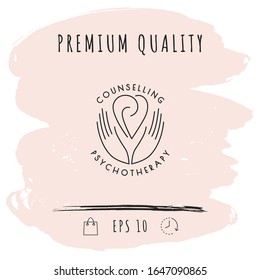 Logo - las manos apoyan el corazón con las espirales - un símbolo de interacción, cooperación, apoyo y comprensión.
