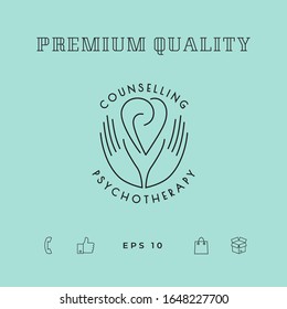 Logo - hands support the heart with spirals - a symbol of interaction, cooperation, support and understanding