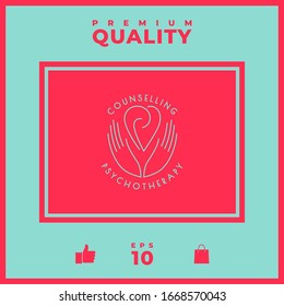 Logo - hands support the heart with spirals - a symbol of interaction, cooperation, support and understanding