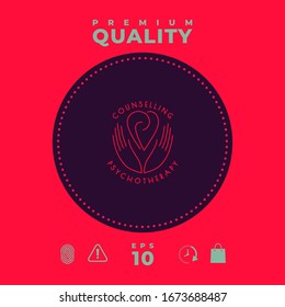 Logo - las manos apoyan el corazón con las espirales - un símbolo de interacción, cooperación, apoyo y comprensión.