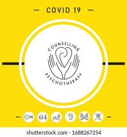 Logo - hands support the heart with spirals - a symbol of interaction, cooperation, support and understanding
