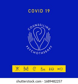 Logo - las manos apoyan el corazón con las espirales - un símbolo de interacción, cooperación, apoyo y comprensión.