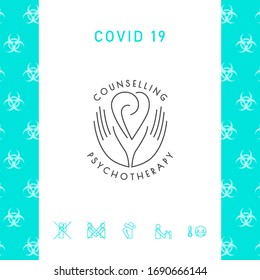 Logo - las manos apoyan el corazón con las espirales - un símbolo de interacción, cooperación, apoyo y comprensión.