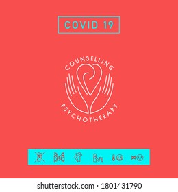 Logo - hands support the heart with spirals - a symbol of interaction, cooperation, support and understanding
