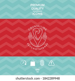 Logo - hands support the heart with spirals - a symbol of interaction, cooperation, support and understanding