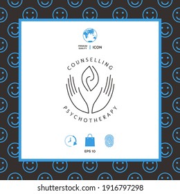 Logo - hands support  two hemispheres of the brain, two leaves, two spirals, fire tongues 
