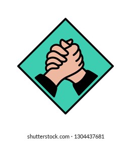 Logo handshake. Vector. Flat outline style. Illustration of solidarity and friendship. The symbol of the contract. Deal. Sign for the company. The trust.