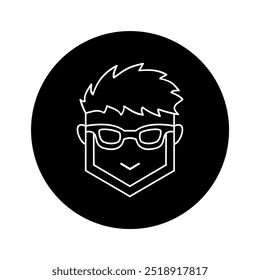 Logo of a handsome young man's head with glasses. Vector illustration in line style.
