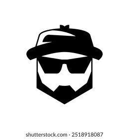 Logo eines gut aussehenden jungen Männerkopfes mit Brille im schwarz-weißen Stil. Detective Logo im minimalistischen Stil.